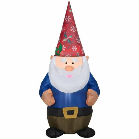 GEMMY INDUSTRIES 4 ft. Airblown-Gnome with Christmas Damask Hat 664705